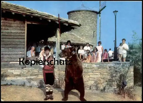 ÄLTERE POSTKARTE SLANTSCHEV BRJAG VOR DER WINDMÜHLE BÄR TANZBÄR MIT DOMPTEUR bear ours windmill postcard Ansichtskarte