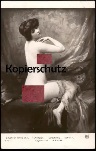 ALTE KÜNSTLER POSTKARTE A. CHARLET COQUETTE KOKETT COQUETTISH 1913 Frau femme seins nus nude breast woman nudity