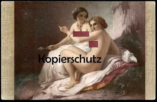 ALTE KÜNSTLER POSTKARTE DEUX JEUNES FILLES A LA GROTTE NEFF Frau femme seins nus nude breast woman nudity cpa postcard