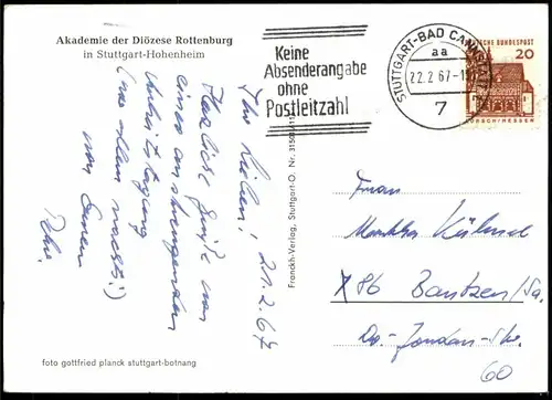 ALTE POSTKARTE STUTTGART HOHENHEIM AKADEMIE DER DIÖZESE ROTTENBURG Uhr clock horloge Ansichtskarte AK cpa postcard