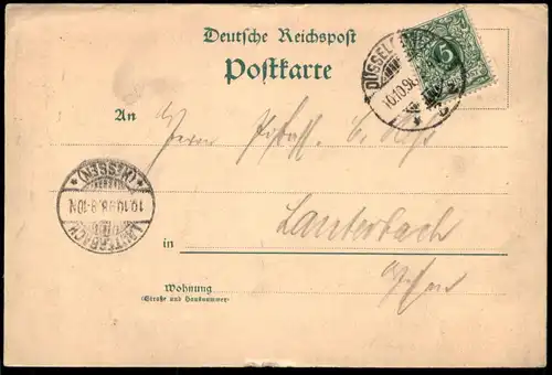 ALTE POSTKARTE GRUSS AUS DÜSSELDORF 1898 VERBAND POSTASSISTENTEN NIXE MEERJUNGFRAU NEPTUN Oceaniden mermaid nude breast