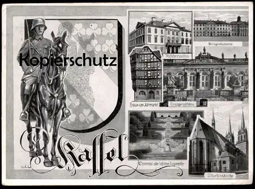 ALTE POSTKARTE KASSEL SOLDAT EHRENMAL KRIEGSAKADEMIE RESIDENZSCHLOSS REITER PFERD Cassel cpa postcard Ansichtskarte AK