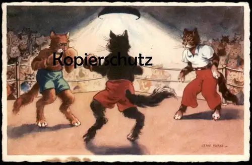 ALTE POSTKARTE KATZEN BOXEN BOXRING Katze cats cat boxing boxe boxeur chat chats Jean Paris cpa postcard Ansichtskarte