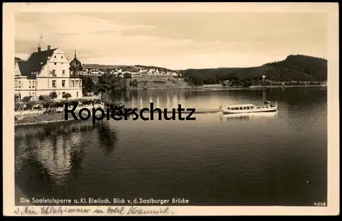 ALTE POSTKARTE HOTEL KRANICH SAALETALSPERRE AM KLEINEN BLEILOCH BLICK VON SAALBURGER BRÜCKE SAALBURG-EBERSDORF Schiff AK