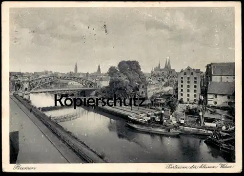 ALTE POSTKARTE BREMEN PARTIE AN DER KLEINEN WESER DAMPFER SCHIFFE FRACHTSCHIFF SCHIFF 1927 Ansichtskarte cpa postcard AK