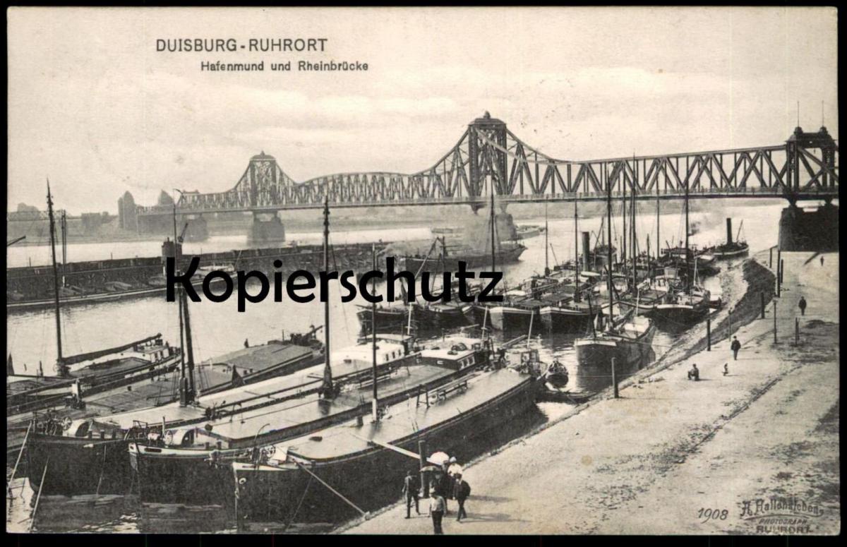 ALTE POSTKARTE DUISBURG RUHRORT HAFENMUND RHEINBRÜCKE