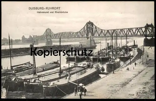 ALTE POSTKARTE DUISBURG RUHRORT HAFENMUND RHEINBRÜCKE Frachtschiff cargo freight ship vrachtschip cpa postcard