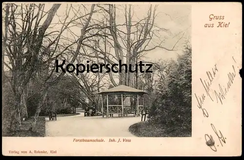ALTE POSTKARTE GRUSS AUS KIEL FORSTBAUMSCHULE INHABER J. VOSS Baumschule Ansichtskarte AK cpa postcard