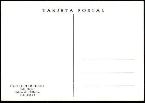 ALTE POSTKARTE HOTEL MERCEDES CALA MAYOR MEERBLICK MALLORCA ISLAS BALEARES tarjeta postal postcard AK Ansichtskarte cpa