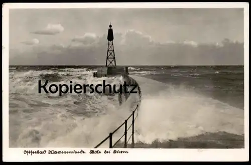 ALTE POSTKARTE WARNEMÜNDE 1938 MOLE BEI STURM storm tempete Rostock Ansichtskarte AK cpa postcard