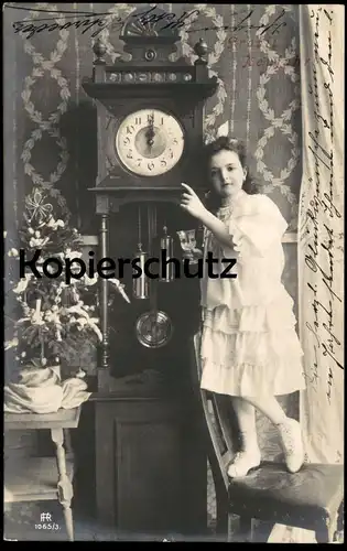 ALTE POSTKARTE PROSIT NEUJAHR MÄDCHEN UHR Standuhr horloge à poids grandfather clock postcard cpa AK Ansichtskarte