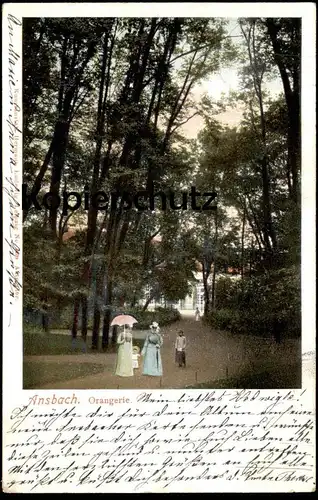 ALTE POSTKARTE ANSBACH ORANGERIE 1902 FRAUEN MIT SCHIRM umbrella parapluie Ansichtskarte AK cpa postcard