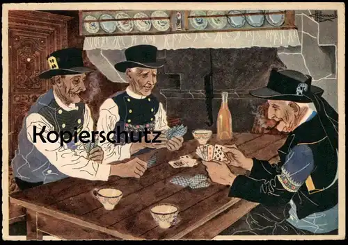 ALTE POSTKARTE JEU DE CARTES COSTUMES D'EDERN QUEMENEVEN card playing Kartenspiel cpa postcard