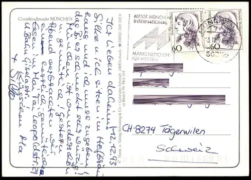 ÄLTERE POSTKARTE MÜNCHEN CHRISTKINDLMARKT WEIHNACHTSMARKT MARKT Engel Weihnachtsbaum Weihnachten AK postcard cpa