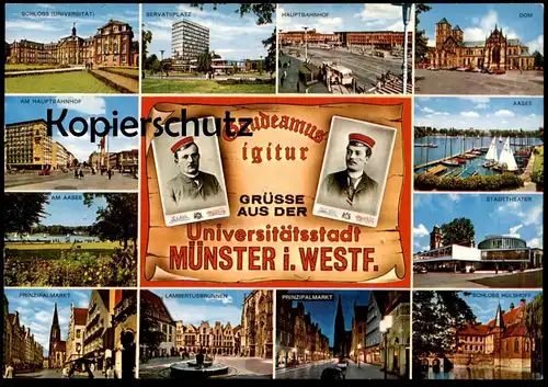 ÄLTERE POSTKARTE GRÜSSE AUS DER UNIVERSITÄTSSTADT MÜNSTER WESTFALEN GAUDEAMUS IGITUR Student Ansichtskarte postcard cpa