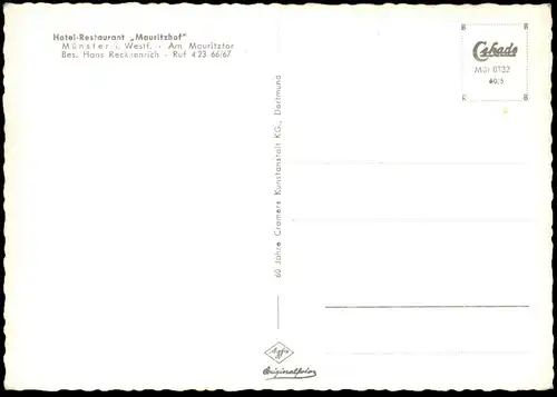 ÄLTERE POSTKARTE MÜNSTER WESTFALEN HOTEL RESTAURANT MAURITZHOF THEKE INH. RECKHENRICH Ansichtskarte postcard cpa AK