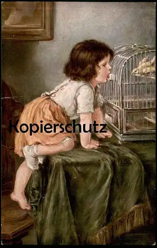 ALTE KÜNSTLER POSTKARTE K. BARTH LECKERMÄULCHEN VOGEL KIND enfant girl jeune fille child  Humor humour birdcage postcard