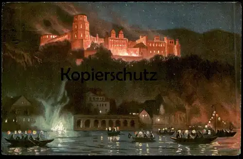 ALTE POSTKARTE HEIDELBERG SCHLOSS SCHLOSSBELEUCHTUNG ANGESTRAHLTES UFER castle cpa postcard AK Ansichtskarte
