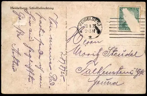 ALTE POSTKARTE HEIDELBERG SCHLOSS SCHLOSSBELEUCHTUNG ANGESTRAHLTES UFER castle cpa postcard AK Ansichtskarte