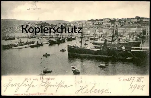 ALTE POSTKARTE TRIEST TRIESTE BLICK VOM LEUCHTTHURM Leuchtturm Schiff Dampfer Ansichtskarte AK postcard cpa