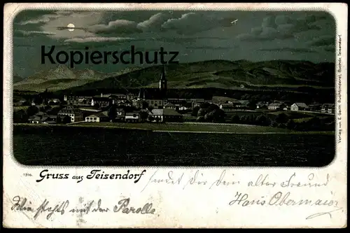 ALTE POSTKARTE GRUSS AUS TEISENDORF BEI NACHT MONDSCHEIN Mond moon night nuit Bayern Oberland Ansichtskarte cpa postcard