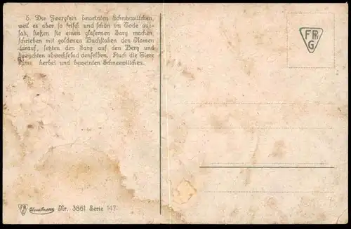 ALTE LITHO POSTKARTE SCHNEEWITTCHEN UND DIE 7 ZWERGE Märchen fairy tall snow white blanche-neige nains dwarfs Reh cpa AK