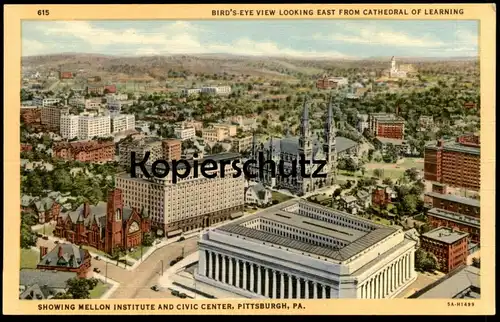 ALTE POSTKARTE PITTSBURGH PA BIRD'S EYE VIEW SHOWING MELLON INSTITUTE AND CIVIC CENTER postcard cpa Ansichtskarte