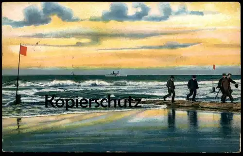 ALTE POSTKARTE INSEL NORDERNEY FLUT KOMMT 1922 LAUFENDE MÄNNER Ansichtskarte AK cpa postcard