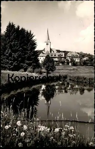 ÄLTERE POSTKARTE SCHONACH PUSTEBLUMEN LÖWENZAHN TEICH SPIEGELUNG DER KIRCHE SCHWARZWALD BLACK FOREST Ansichtskarte AK