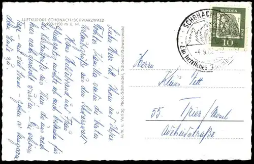 ÄLTERE POSTKARTE SCHONACH PUSTEBLUMEN LÖWENZAHN TEICH SPIEGELUNG DER KIRCHE SCHWARZWALD BLACK FOREST Ansichtskarte AK