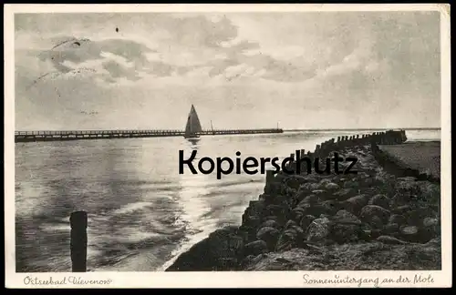 ALTE POSTKARTE DIEVENOW SONNENUNTERGANG AN DER MOLE 1933 DZIWNOW POMMERN Polska poland Polen Ansichtskarte cpa postcard