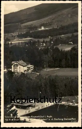 ALTE POSTKARTE KRUMMHÜBEL STRANDBAD SCHNEEKOPPE BLICK ÜBER KDF HEIM WALDFRIEDEN NACH SIEDLUNG STEINSEIFFEN RIESENGEBIRGE