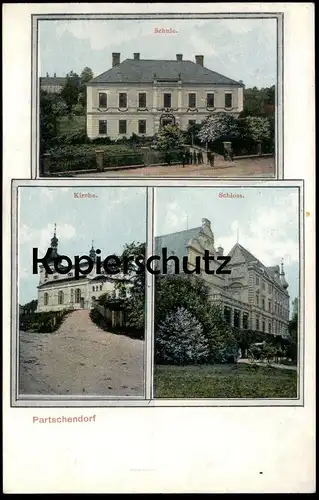 ALTE POSTKARTE PARTSCHENDORF SCHULE KIRCHE SCHLOSS BARTOSOVICE MÄHREN Ansichtskarte cpa AK postcard