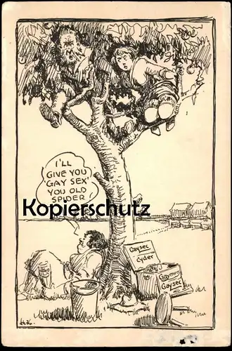 ALTE KARTE HUMOR I'LL GIVE YOU GAY SEX YOU OLD SPIDER GAYSEC CYDER GAYMEN humour cpa postcard