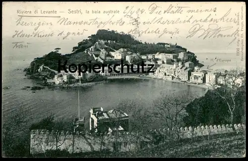 ALTE POSTKARTE SESTRI LA BAIA AUSTRALE RIVIERA DI LEVANTE Bucht Strand plage beach Stempel Hotel d'Europe Ansichtskarte