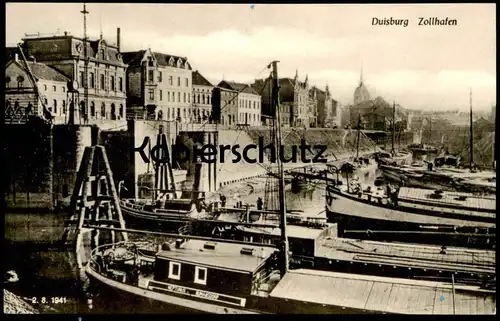 ÄLTERE REPRO POSTKARTE DUISBURG ZOLLHAFEN MIT SCHIFF NEPTUNUS NUMANSDORP Frachtschiff cargo ship Ansichtskarte postcard