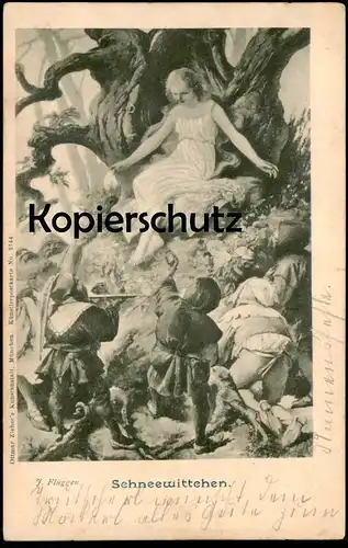 ALTE POSTKARTE SCHNEEWITTCHEN UND DIE 7 ZWERGE UM 1900 Märchen fairy tall snow white blanche-neige nains dwarfs cpa