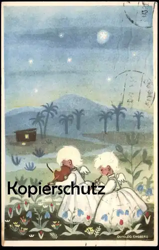 ALTE KÜNSTLER POSTKARTE GUNLÖG ENGBERG ENGEL SPIELEN GEIGE & FLÖTE VIOLINE violon violin Streicher angel postcard cpa