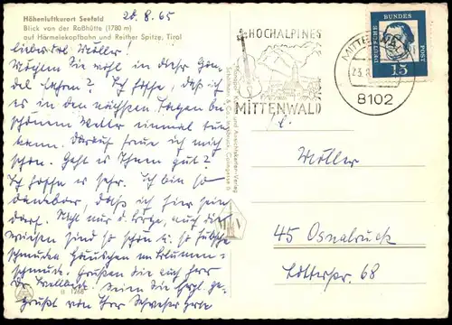 ÄLTERE POSTKARTE SEEFELD BLICK VON DER ROSSHÜTTE AUF HÄRMELEKOPFBAHN Seilbahn telecabine cable car Ansichtskarte