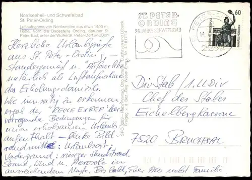 ÄLTERE POSTKARTE ST. PETER-ORDING LUFTAUFNAHME VON NORDWESTEN 1400 METER HÖHE FLIEGERAUFNAHME Wolke cloud Ansichtskarte