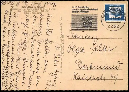 ÄLTERE POSTKARTE ST. PETER-ORDING CAFÉ GLÜCK IM WINKEL FRIEDRICH JENSEN Ansichtskarte AK postcard cpa