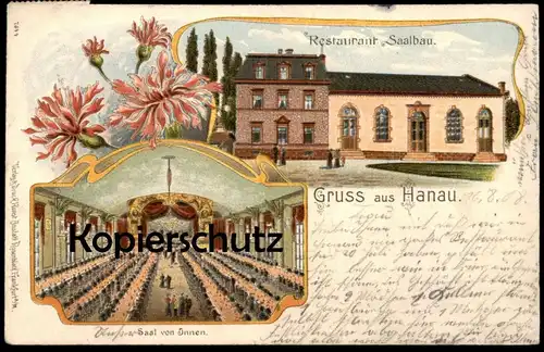ALTE LITHO POSTKARTE GRUSS AUS HANAU RESTAURANT SAALBAU SAAL VON INNEN Verlag Rosenblatt Ansichtskarte AK cpa postcard