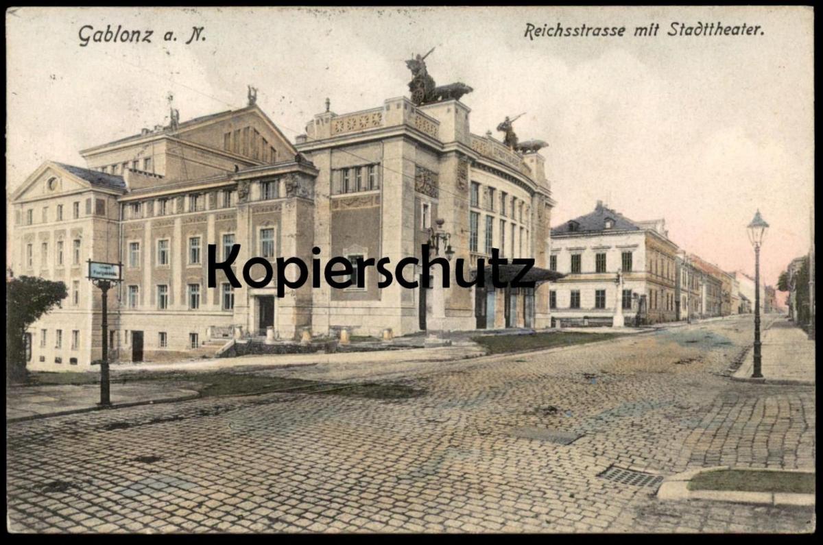 ALTE POSTKARTE GABLONZ AN DER NEISSE REICHSSTRASSE MIT STADTTHEATER