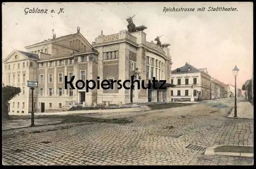 ALTE POSTKARTE GABLONZ AN DER NEISSE REICHSSTRASSE MIT STADTTHEATER Theater Jablonec nad Nisou Ansichtskarte AK cpa