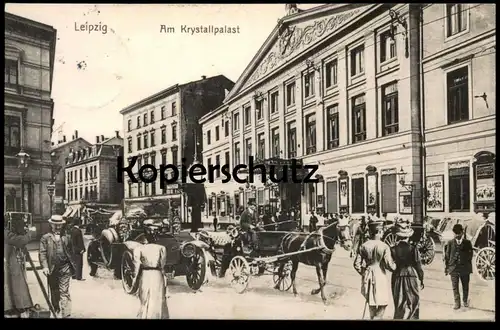 ALTE POSTKARTE LEIPZIG AM KRYSTALLPALAST FOTOGRAF PHOTOMONTAGE KUTSCHE AUTO Fotomontage montage photo cpa postcard AK