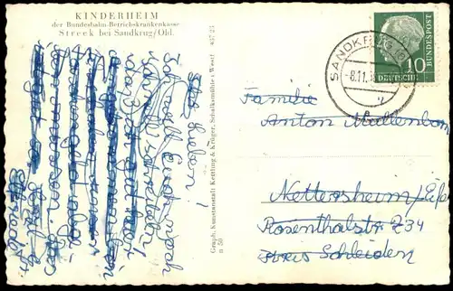 ÄLTERE POSTKARTE STREEK BEI SANDKRUG KINDERHEIM DER BUNDESBAHN BETRIEBSKRANKENKASSE BKK Ansichtskarte postcard cpa AK