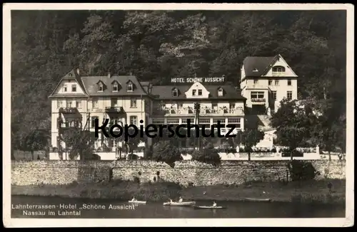 ALTE POSTKARTE LAHNTERRASSEN HOTEL SCHÖNE AUSSICHT NASSAU Kanu Kayak canoe postcard Ansichtskarte cpa AK