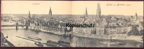 ALTE POSTKARTE GRUSS AUS BREMEN SENDET PANORAMAKARTE SYSTEMKARTE PANORAMA ZWEI KARTEN TOTAL Ansichtskarte cpa postcard