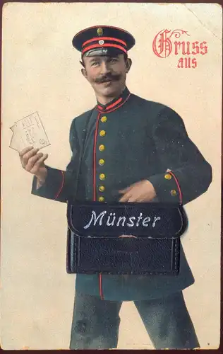 ALTE POSTKARTE GRUSS AUS MÜNSTER WESTFALEN BRIEFTRÄGER LEPORELLO 10 ANSICHTEN Ansichtskarte cpa AK postcard