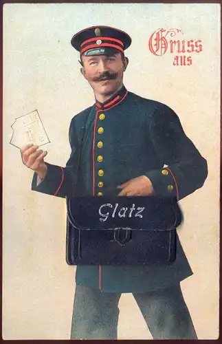 ALTE POSTKARTE GRUSS AUS GLATZ BRIEFTRÄGER LEPORELLO 10 ANSICHTEN KLODZKO KLADSKO Ansichtskarte cpa AK postcard